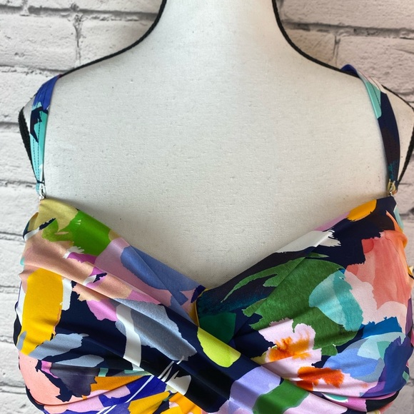 Profile By Gottex Holi Floral Abstract One Piece Bathing Suit Size 22W Bandeau - Picture 13 of 15